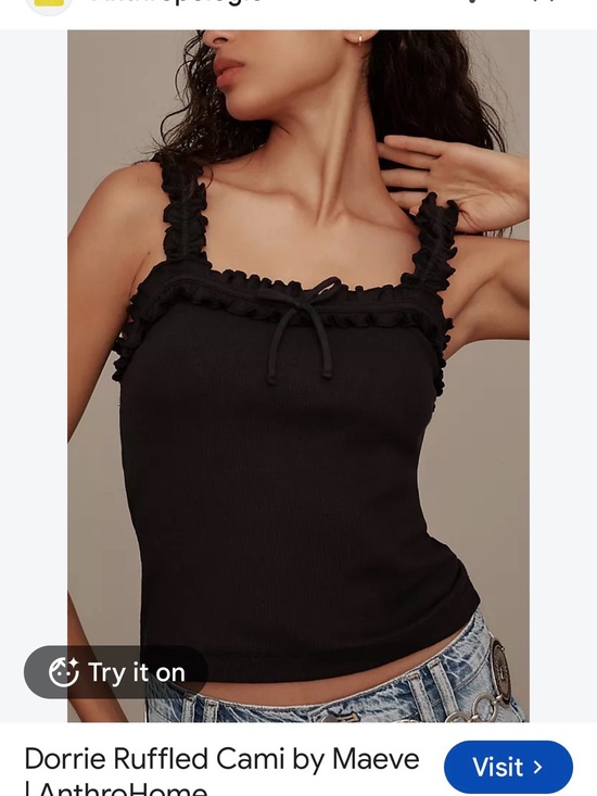 Maeve Tops - Maeve Black Ruffled Strap Ribbed Cami